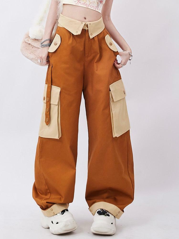 Orange Wide Leg Cargo Pants - Y2K Aesthetic & Coquette Style Fashion