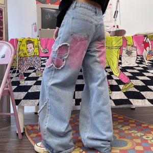 Pastel Butterfly Wide Leg Jeans - Y2K Aesthetic Coquette Style Outfit