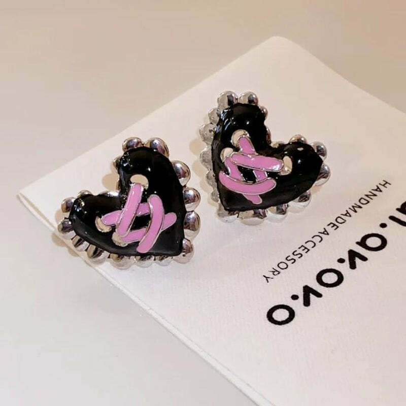 Pastel Goth Heart Corset Earrings - Y2K Aesthetic Jewelry Accessory