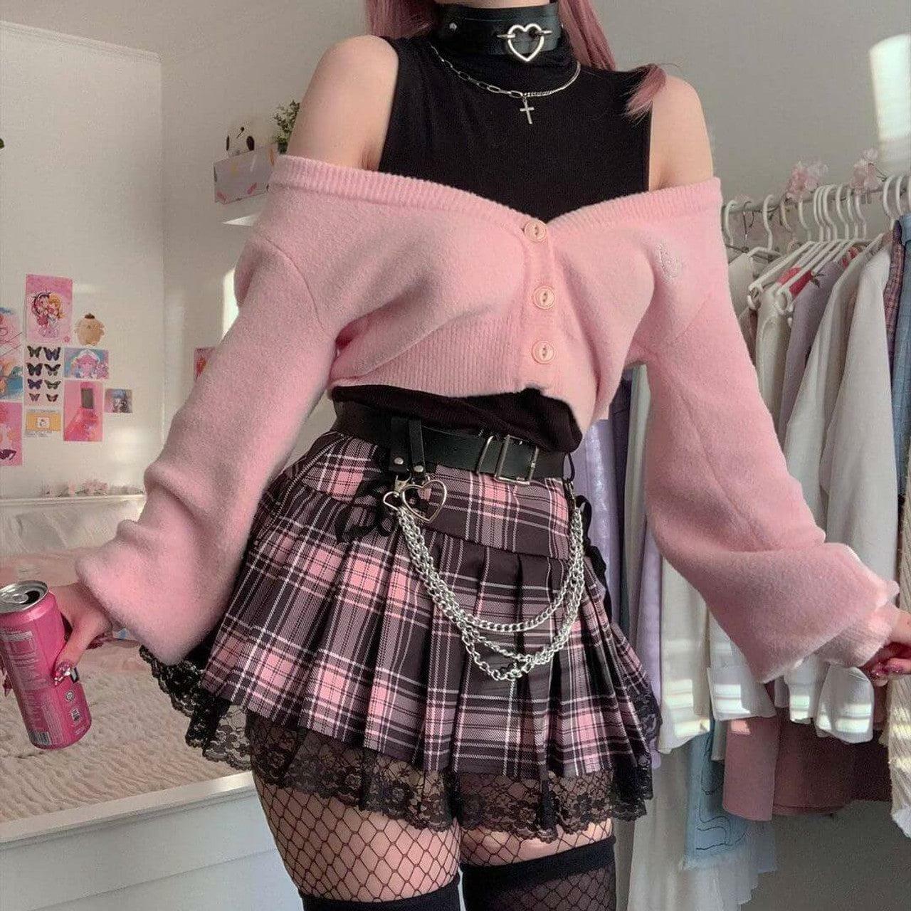 Pastel Goth Pleated Mini Skirt - Y2K Aesthetic Clothing for Unique Styles