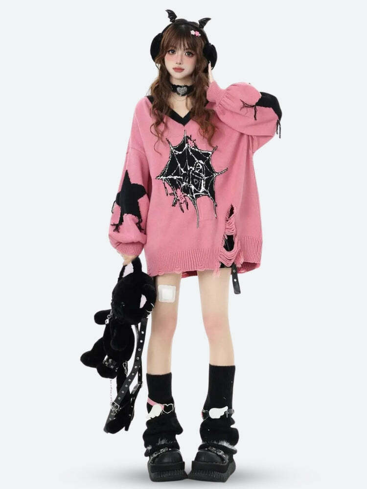 Pastel Goth Sweater: Y2K Aesthetic Clothing for Unique Style Lovers