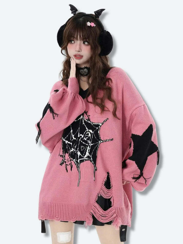 Pastel Goth Sweater: Y2K Aesthetic Clothing for Unique Style Lovers