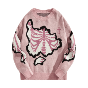 Pastel Pink Skeleton Sweater - Y2K Aesthetic Coquette Clothing