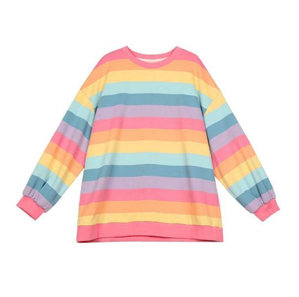 Pastel Rainbow Sweatshirt - Y2K Aesthetic Coquette Style Top