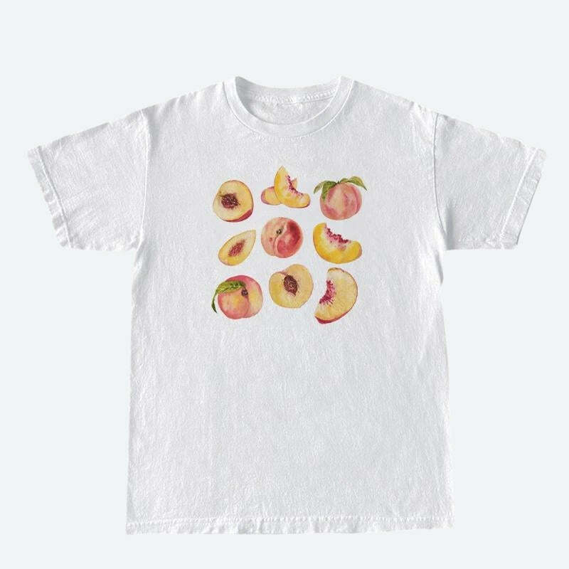 Peaches Tee: Y2K Aesthetic Top for Coquette and Soft Girl Styles