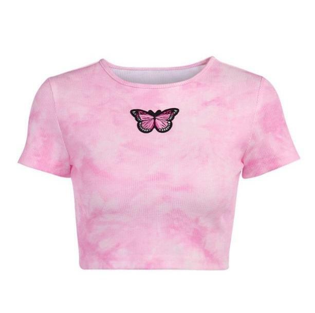 Pink Butterfly Grunge Top - Y2K Aesthetic Clothing for Unique Styles