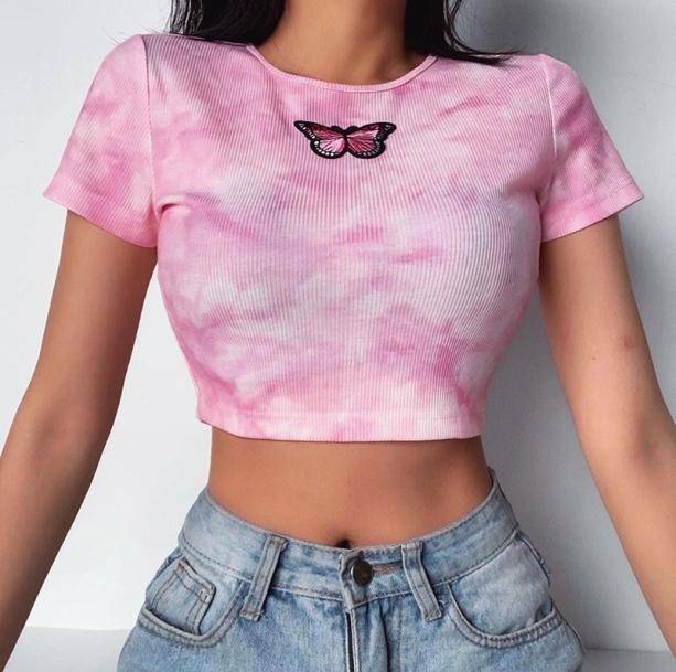 Pink Butterfly Grunge Top - Y2K Aesthetic Clothing for Unique Styles