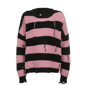 Pink Distressed Emo Sweater - Y2K Aesthetic Clothing for Trendy Looks