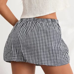 Plaid Bubble Mini Skirt - Y2K Coquette Aesthetic Clothing for Trendy Looks