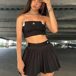 Pleated Black Mini Tennis Skirt - Y2K Coquette Aesthetic Outfit