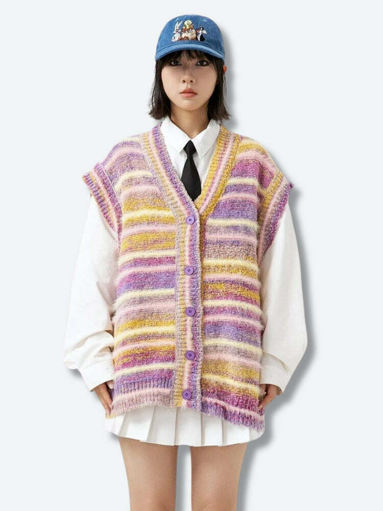 Plush Knitted Cardigan Vest - Y2K Aesthetic Coquette Style Layering