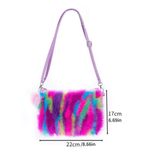 Plushy Rainbow Handbag: Y2K Aesthetic Accessory for Colorful Outfits