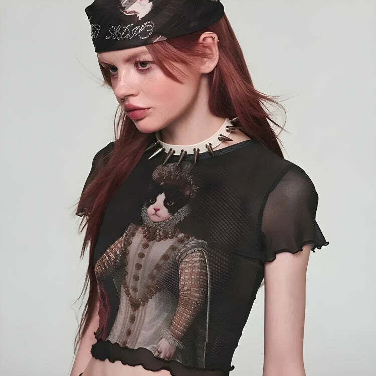 Princess Cat Y2K Crop Top - Cute Coquette Aesthetic Apparel