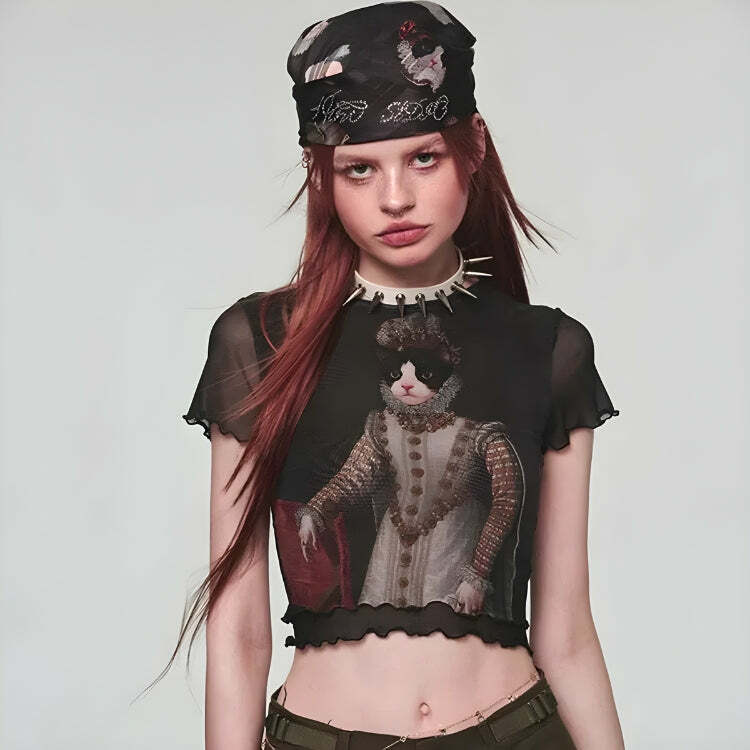 Princess Cat Y2K Crop Top - Cute Coquette Aesthetic Apparel