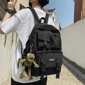 Pure Black Y2K Aesthetic Backpack - Trendy Coquette Style Bag