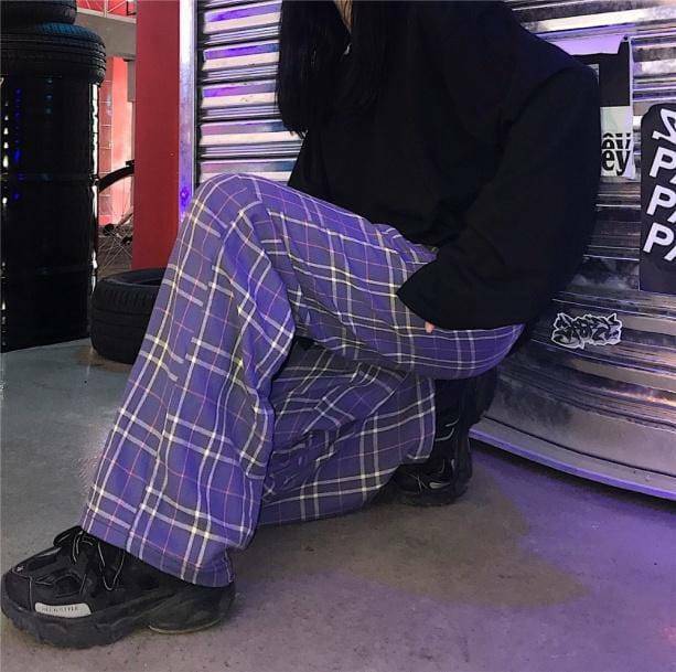 Purple Checkerboard Pants - Y2K Aesthetic Clothing for Trendy Outfits