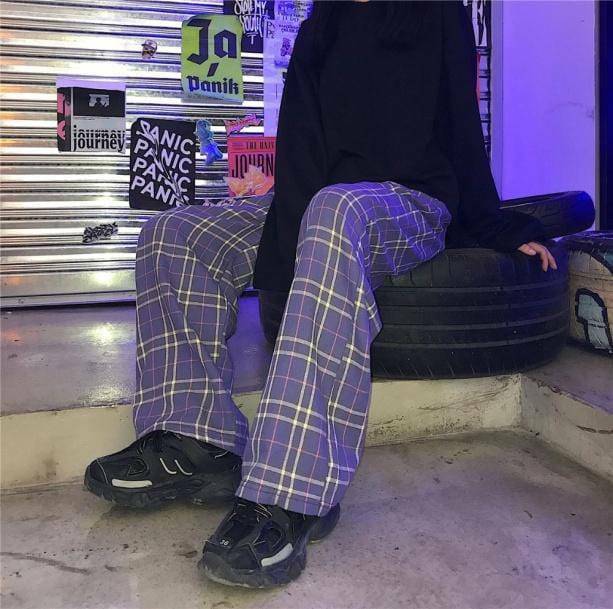 Purple Checkerboard Pants - Y2K Aesthetic Clothing for Trendy Outfits