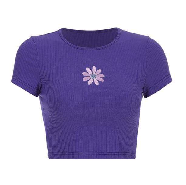 Purple Daisy Crop Top - Y2K Aesthetic Coquette Style for Trendy Outfits