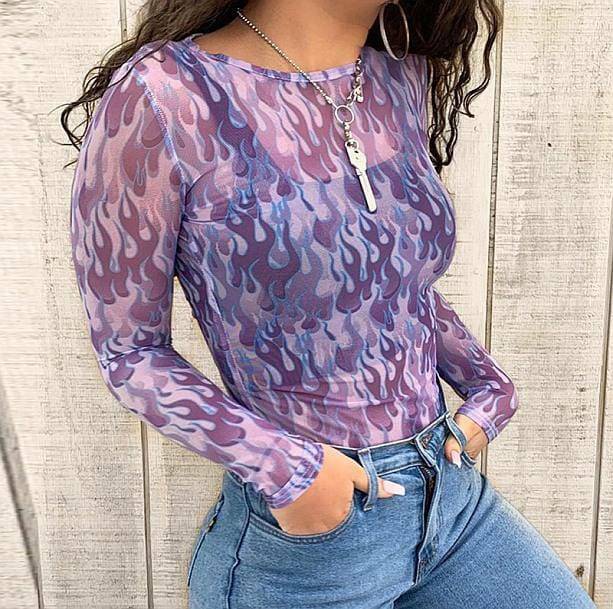 Purple Flames Top - Y2K Aesthetic Clothing for Trendy Outfits