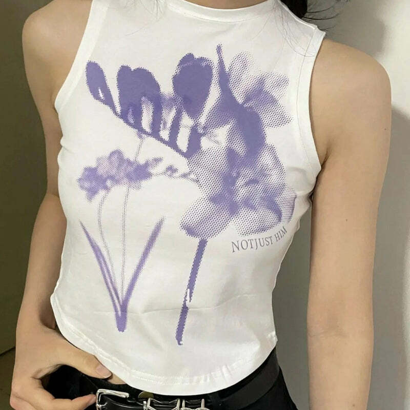 Purple Flowers Tank Top - Y2K Aesthetic Clothing for Trendy Outfits