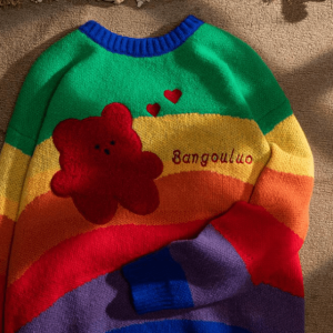 Rainbow Bear Sweater: Y2K Aesthetic Coquette Style for Trendy Outfits