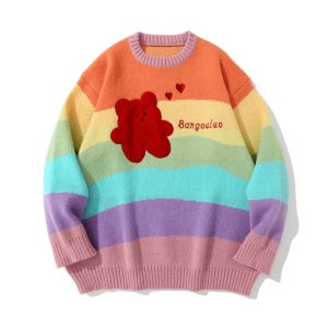 Rainbow Bear Sweater: Y2K Aesthetic Coquette Style for Trendy Outfits