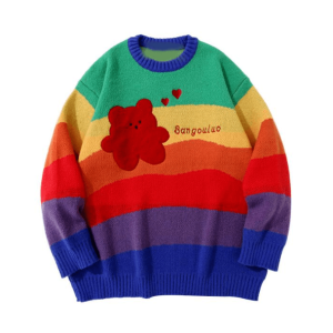 Rainbow Bear Sweater: Y2K Aesthetic Coquette Style for Trendy Outfits