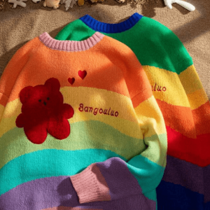 Rainbow Bear Sweater: Y2K Aesthetic Coquette Style for Trendy Outfits