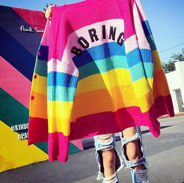 Rainbow Cardigan: Y2K Aesthetic Clothing for Colorful Coquette Styles