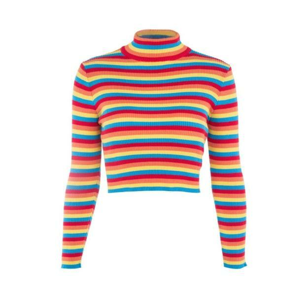 Rainbow Turtleneck Sweater - Y2K Aesthetic Coquette Style Top