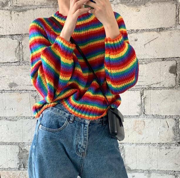 Rainbow Vibes Y2K Sweater - Aesthetic Coquette Style for Trendy Looks