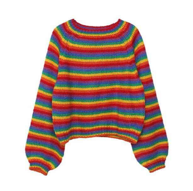 Rainbow Vibes Y2K Sweater - Aesthetic Coquette Style for Trendy Looks