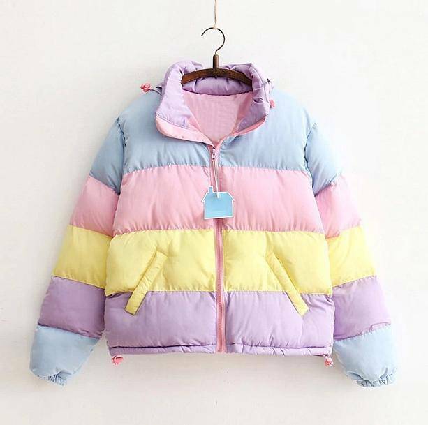 Rainbow Winter Jacket - Y2K Aesthetic Outerwear for Trendy Styles