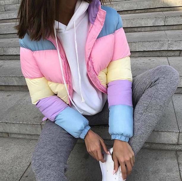 Rainbow Winter Jacket - Y2K Aesthetic Outerwear for Trendy Styles