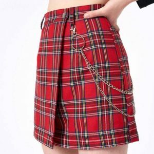 Red Checkered Skirt - Y2K Aesthetic Coquette Style for Trendy Outfits