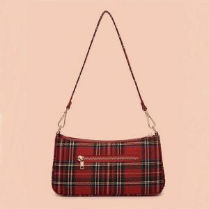 Red Plaid Handbag - Y2K Aesthetic Coquette Style for Trendy Outfits