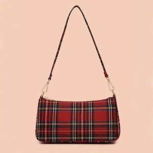 Red Plaid Handbag - Y2K Aesthetic Coquette Style for Trendy Outfits