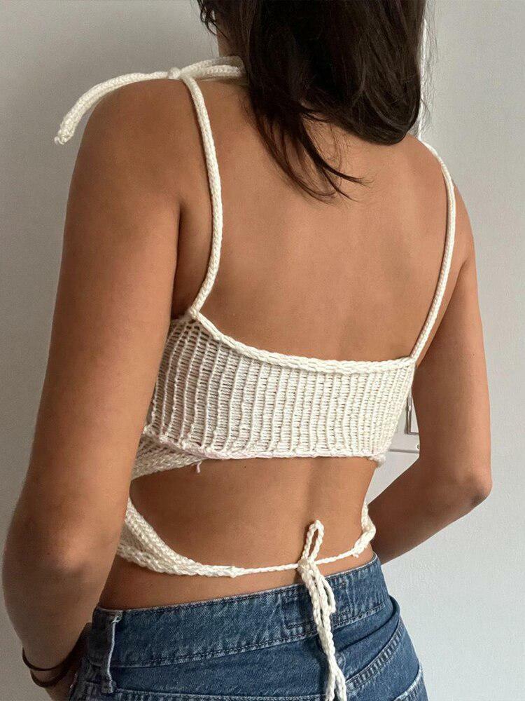 Rose Detailed Knitted Crop Top - Y2K Coquette Aesthetic Apparel