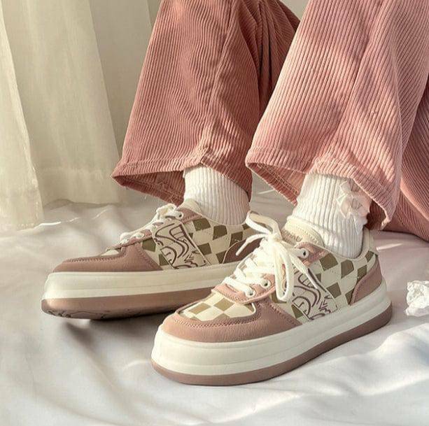 Rosy Plaid Sneakers: Y2K Aesthetic Footwear for Trendy Outfits