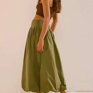 Ruched Bubble Hem Midi Skirt - Y2K Coquette Aesthetic Fashion Piece