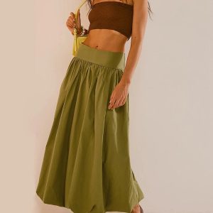 Ruched Bubble Hem Midi Skirt - Y2K Coquette Aesthetic Fashion Piece