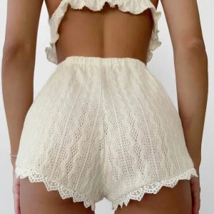 Ruffled Crop Top & Lace Trim Shorts Set - Y2K Coquette Aesthetic Outfit