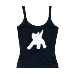 Sad Kitty Y2K Crop Top - Aesthetic Coquette Style for Trendy Outfits