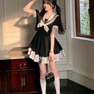 Sailor Collar Mini Dress - Y2K Coquette Aesthetic Outfit for Trendy Styles