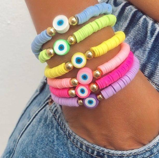 Set of 6 Evil Eye Bracelets - Y2K Aesthetic Jewelry for Trendy Outfits