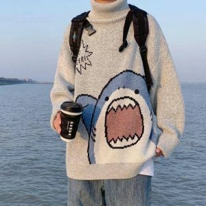 Shark Jaws Sweater: Y2K Aesthetic Clothing for Trendy Outfits