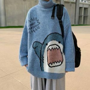 Shark Jaws Sweater: Y2K Aesthetic Clothing for Trendy Outfits