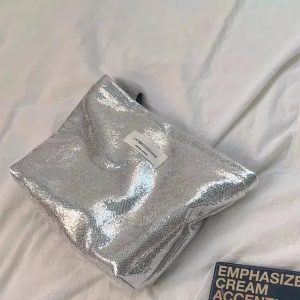 Shiny Metallic Makeup Bag for Y2K Aesthetic & Coquette Style Outfits