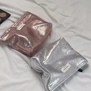 Shiny Metallic Makeup Bag for Y2K Aesthetic & Coquette Style Outfits