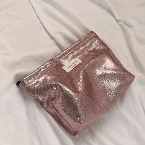 Shiny Metallic Makeup Bag for Y2K Aesthetic & Coquette Style Outfits